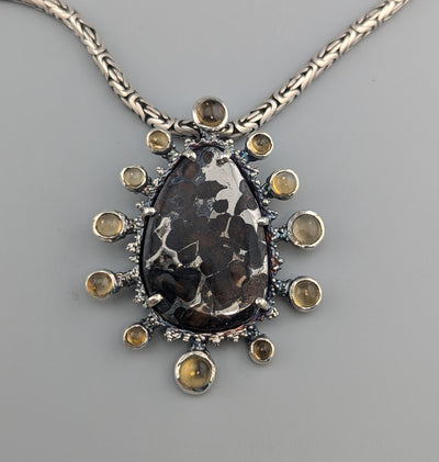 Pallasite Meteorite, Starburst Sterling Silver Pendant