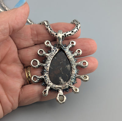 Pallasite Meteorite, Starburst Sterling Silver Pendant