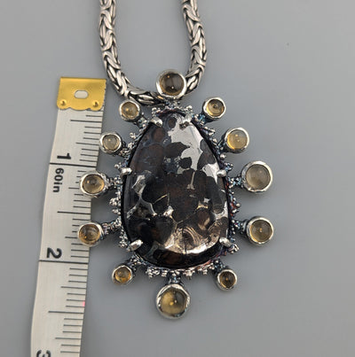 Pallasite Meteorite, Starburst Sterling Silver Pendant