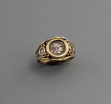 Ancient AR Obol, Athena, 14kt Gold Wide Band