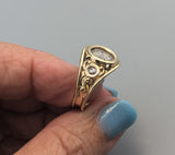 Ancient AR Obol, Athena, 14kt Gold Wide Band