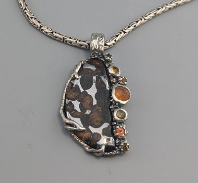 Pallasite Meteorite, Sterling Silver Pendant