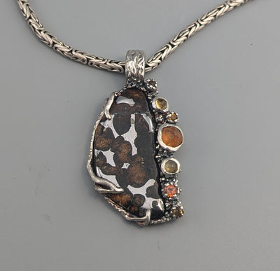 Pallasite Meteorite, Sterling Silver Pendant