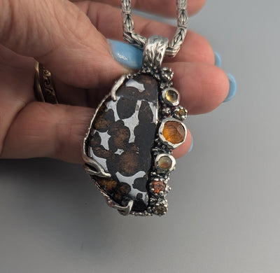 Pallasite Meteorite, Sterling Silver Pendant