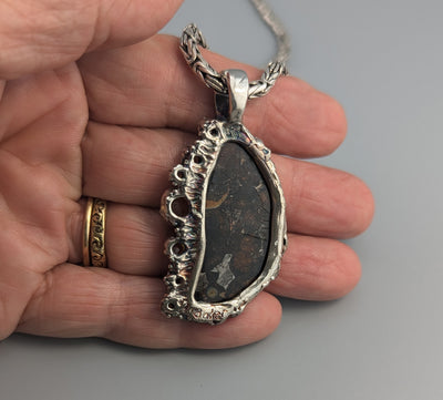 Pallasite Meteorite, Sterling Silver Pendant