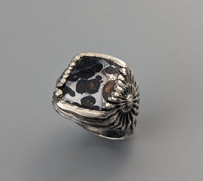 Pallasite Meteorite, Sterling Silver Large Ring