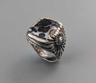 Pallasite Meteorite, Sterling Silver Large Ring