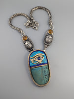 Ancient 3,500 Year Old Egyptian Faience set in Sterling Silver and 14kt Gold Necklace