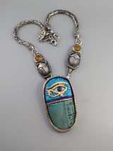 Ancient 3,500 Year Old Egyptian Faience set in Sterling Silver and 14kt Gold Necklace