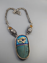 Ancient 3,500 Year Old Egyptian Faience set in Sterling Silver and 14kt Gold Necklace