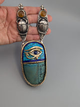 Ancient 3,500 Year Old Egyptian Faience set in Sterling Silver and 14kt Gold Necklace