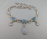 Aquamarine and Rainbow Moonstone, Sterling Silver Necklace