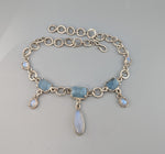 Aquamarine and Rainbow Moonstone, Sterling Silver Necklace