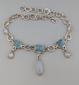 Aquamarine and Rainbow Moonstone, Sterling Silver Necklace