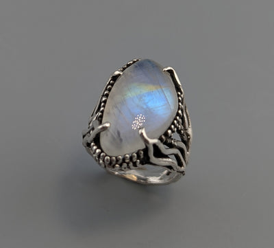 Rainbow Moonstone Sterling Silver Ring