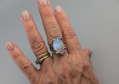 Rainbow Moonstone Sterling Silver Ring