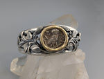 Old Style Athena Owl, AR Tetradrachm, Sterling Silver Bracelet with 14kt Gold Bezel