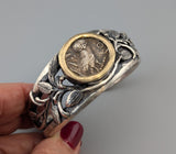 Old Style Athena Owl, AR Tetradrachm, Sterling Silver Bracelet with 14kt Gold Bezel