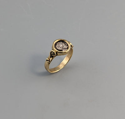 Athena, Ancient AR Obol, 14kt Gold Ring