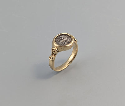 Ancient AR Obol, Lion, 14kt Gold Ring