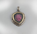 Watermelon Tourmaline, Sterling Silver Pendant with 14kt Gold Bezel