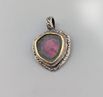 Watermelon Tourmaline, Sterling Silver Pendant with 14kt Gold Bezel