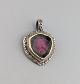 Watermelon Tourmaline, Sterling Silver Pendant with 14kt Gold Bezel