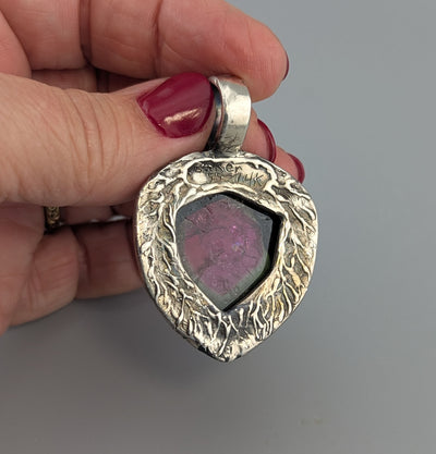 Watermelon Tourmaline, Sterling Silver Pendant with 14kt Gold Bezel