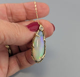 Ethiopian Opal, 14kt Gold Pendant with Rose Cut Diamond