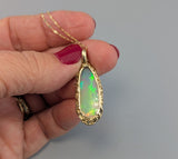 Ethiopian Opal, 14kt Gold Pendant with Rose Cut Diamond