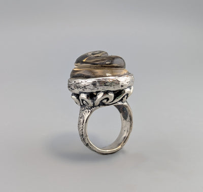 Carved Citrine in Sterling Silver Ring