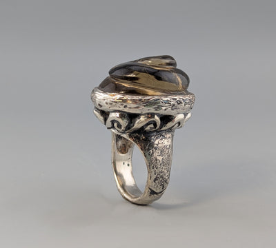 Carved Citrine in Sterling Silver Ring