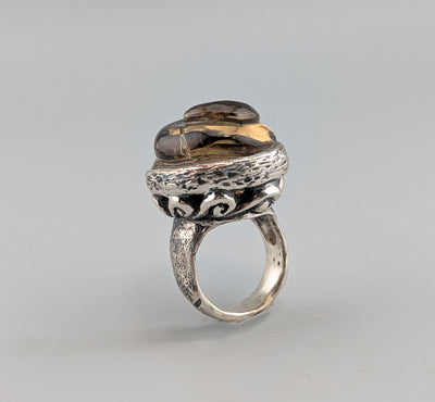 Carved Citrine in Sterling Silver Ring