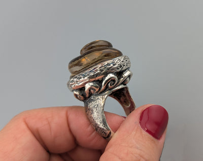 Carved Citrine in Sterling Silver Ring