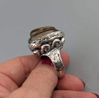 Carved Citrine in Sterling Silver Ring