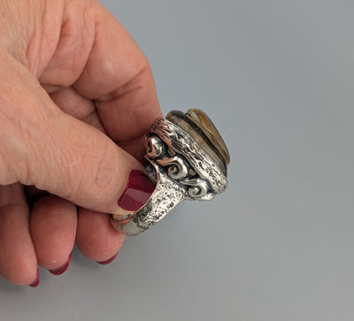 Carved Citrine in Sterling Silver Ring