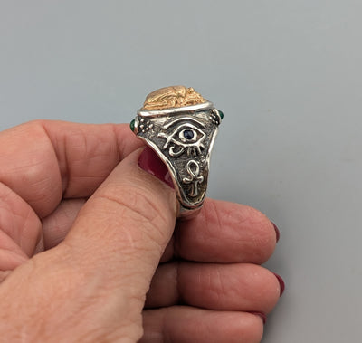 Sterling Silver and 14kt Gold Scarab Ring