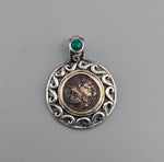 Ancient AE Bruttium, Ares, Sterling Silver and 14kt Gold Pendant