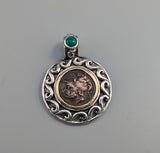 Ancient AE Bruttium, Ares, Sterling Silver and 14kt Gold Pendant