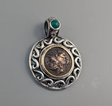 Ancient AE Bruttium, Ares, Sterling Silver and 14kt Gold Pendant