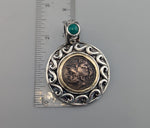 Ancient AE Bruttium, Ares, Sterling Silver and 14kt Gold Pendant