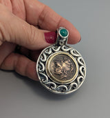 Ancient AE Bruttium, Ares, Sterling Silver and 14kt Gold Pendant