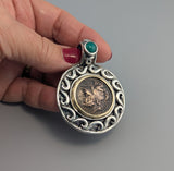 Ancient AE Bruttium, Ares, Sterling Silver and 14kt Gold Pendant