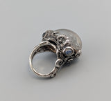 Chlorite Included Quartz with Dolphin Carving in Sterling Silver Octopus Ring