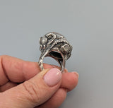 Chlorite Included Quartz with Dolphin Carving in Sterling Silver Octopus Ring