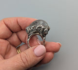 Chlorite Included Quartz with Dolphin Carving in Sterling Silver Octopus Ring