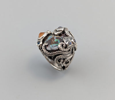Yowah Boulder Opal Sterling Silver Octopus Ring