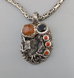 Sikhote Alin Meteorite, Sterling Silver Pendant with Spessartite Garnet, Black Diamond and Orange Sapphires