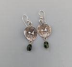 Sterling Silver Ancient Celtic Coin Pony Replica Earrings with Tourmaline Drops