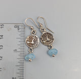 Sterling Silver Ancient Celtic Coin Replica Earrings with Aquamarine Drops